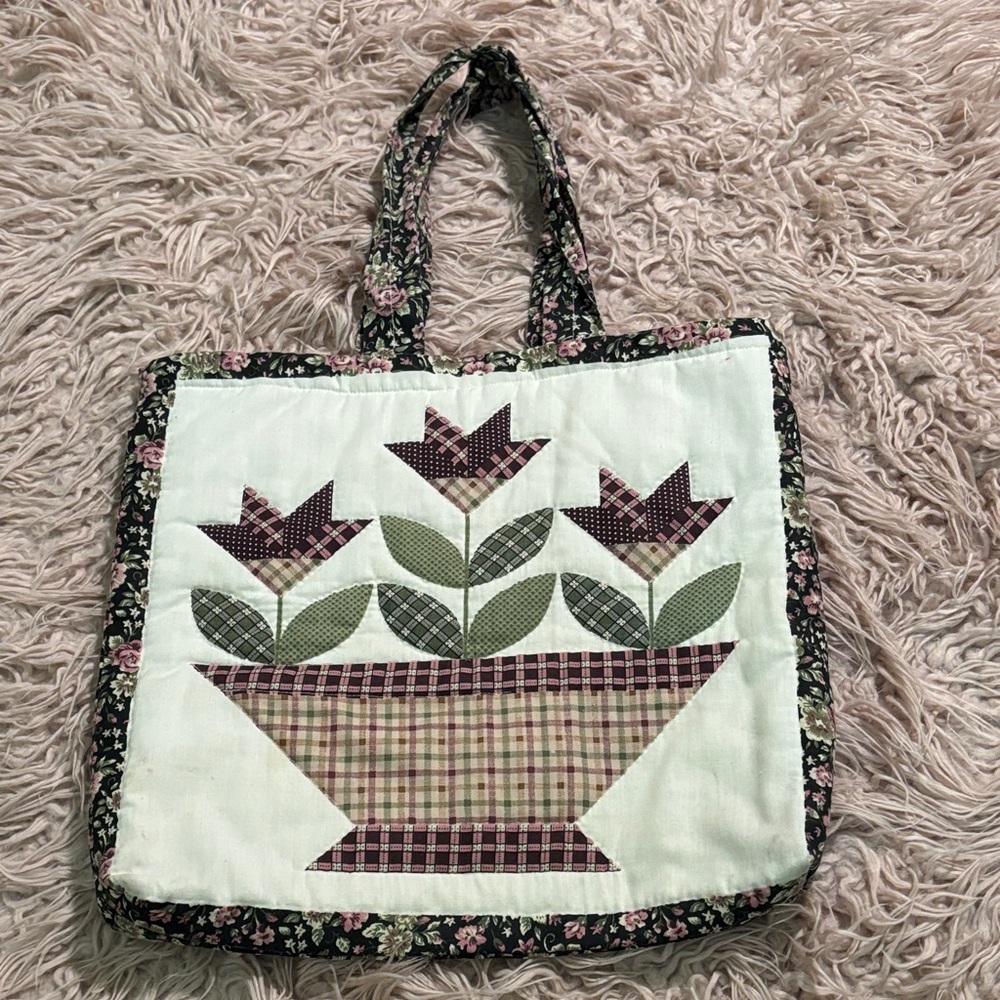 Handmade Country Quilted Floral Tote Bag